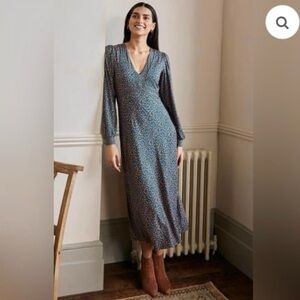 Boden Teal and Pink Empire Jersey Midi Tea Dress